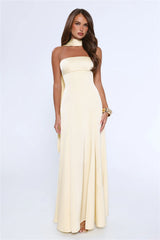 Satin Tempt Strapless Maxi Dress Lemon