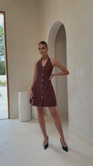 Maia Halter Neck Mini Dress - Brown