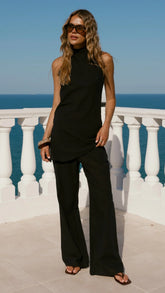 Clover Halter Top and Pants Set - Black