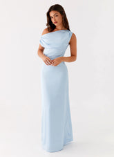 Heart Of Glass Satin Maxi Dress - Blue