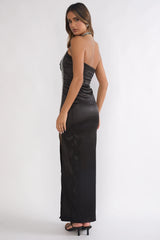 Glitterati Halter Diamante Maxi Dress Black