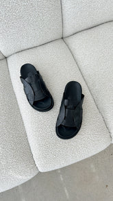 Pasquale Slides - Black leather