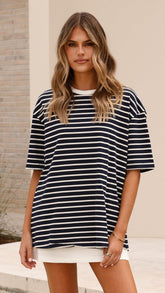 Jeto Oversized Tee - Navy/White
