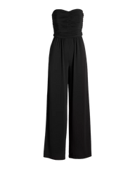 Strapless Ruched Wide Leg Knit Jumpsuit Black