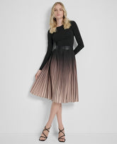DKNY Women's Ombré Sunburst Pleat-Skirt Long-Sleeve Midi Dress