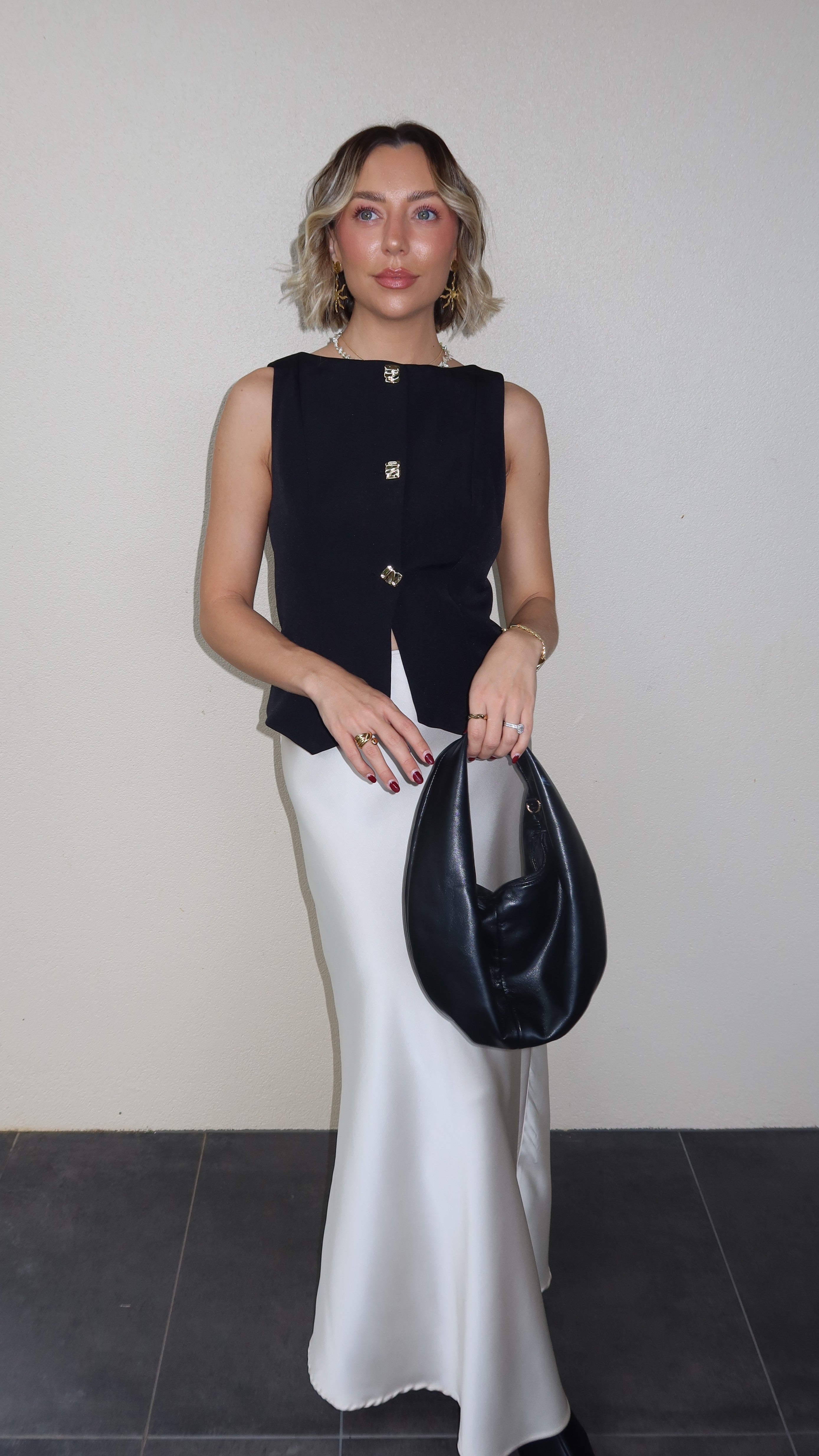 Alexis Button Up Vest - Black