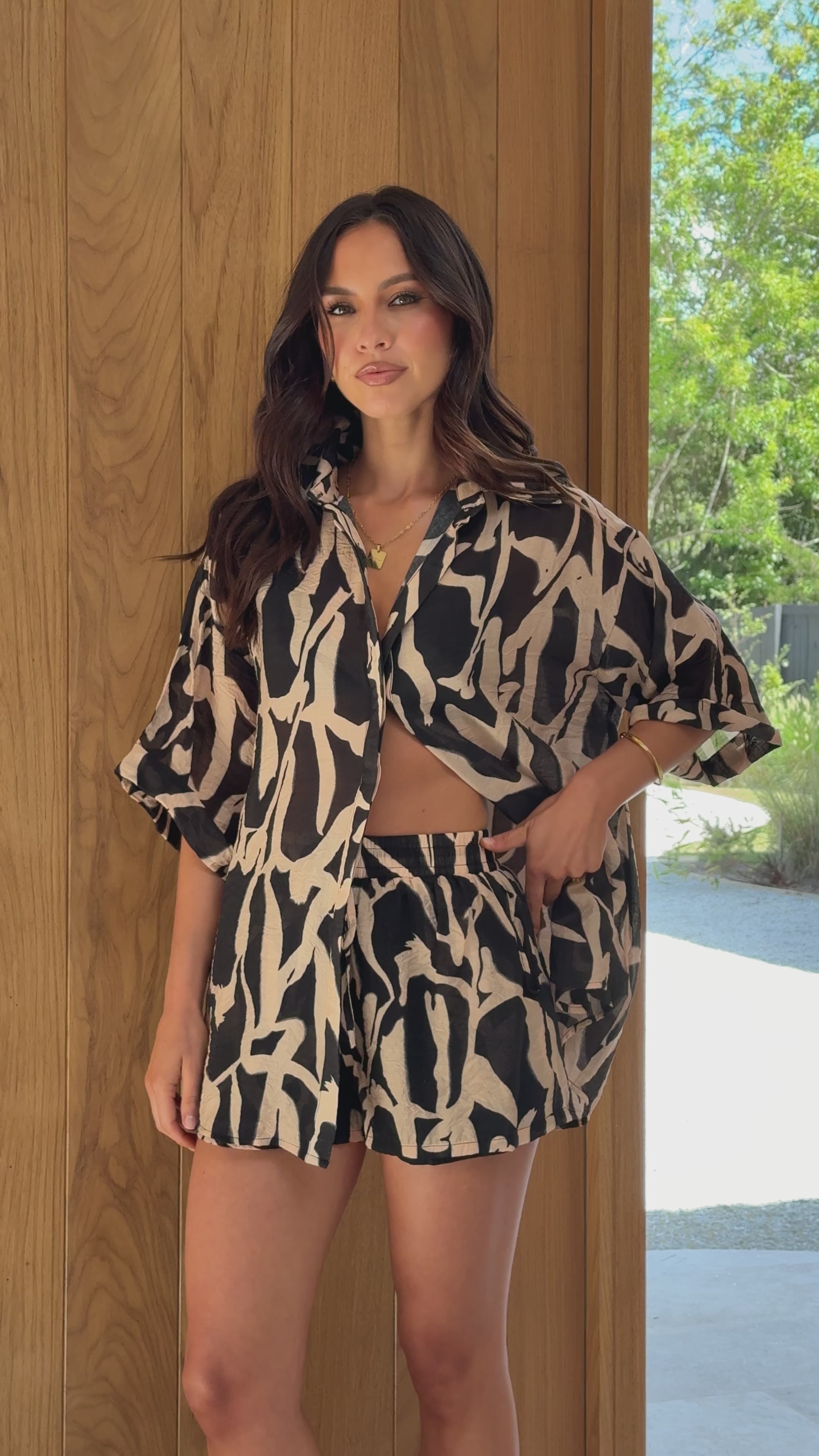 Ellis Button Up Shirt - Black/Beige