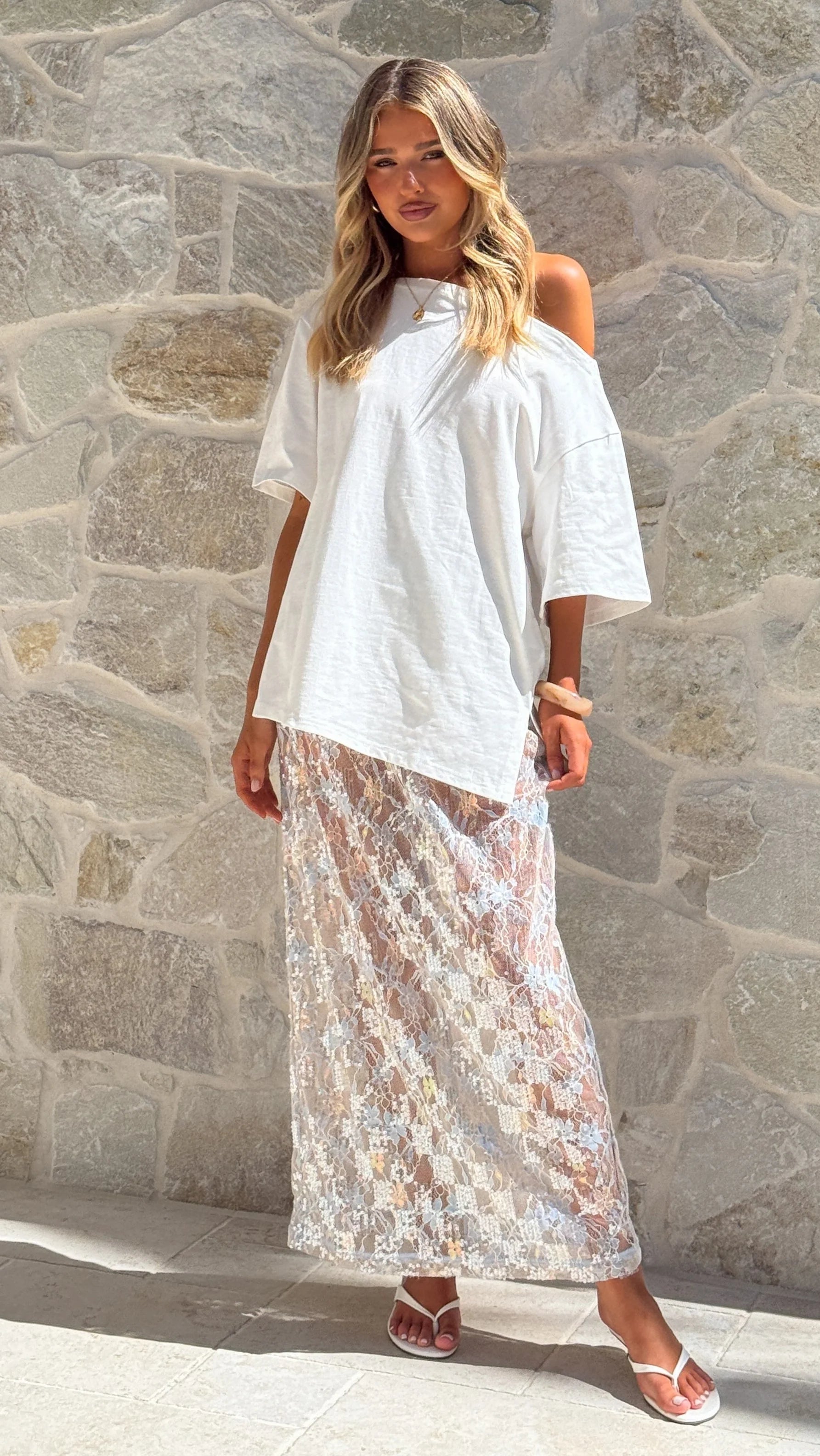 Makaila Sheer Maxi Skirt - Blue Lace/Sequin