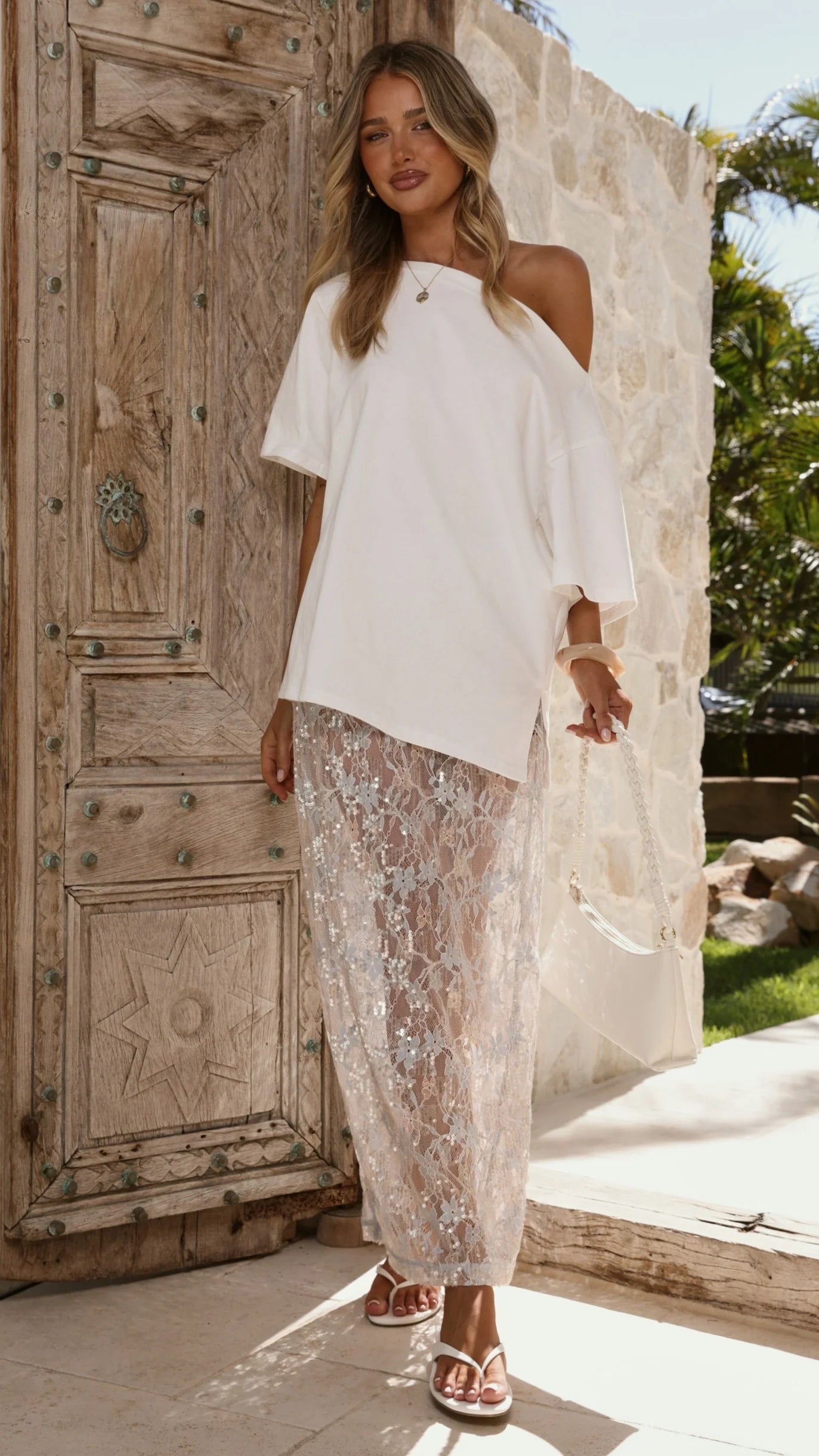 Makaila Sheer Maxi Skirt - Blue Lace/Sequin