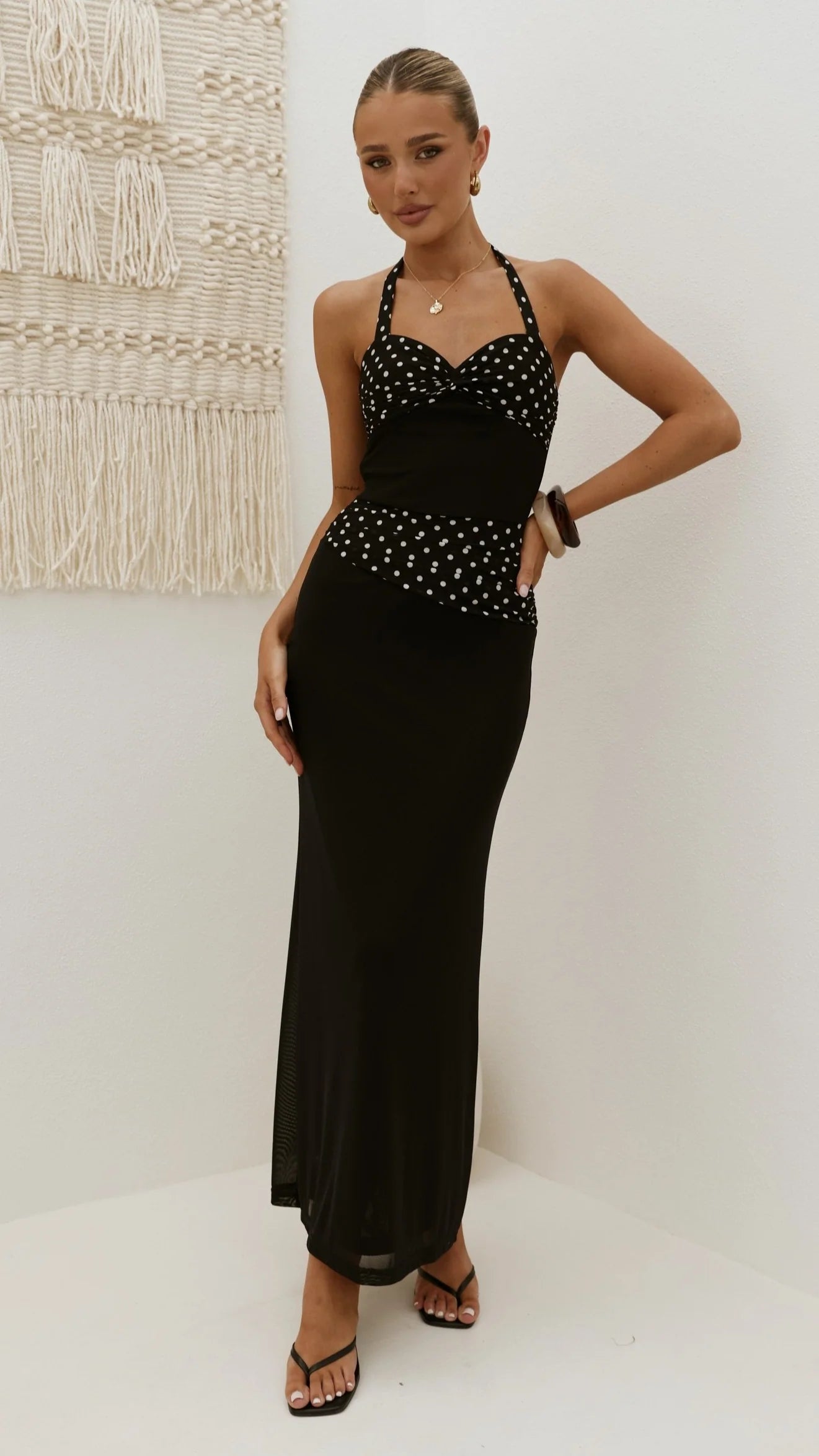 Nelly Maxi Dress - Black/White Polka