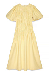 Smock Detail Puff Sleeve Midi Dress