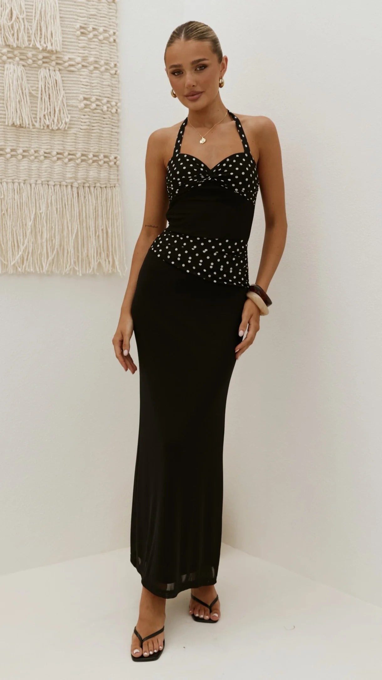 Nelly Maxi Dress - Black/White Polka