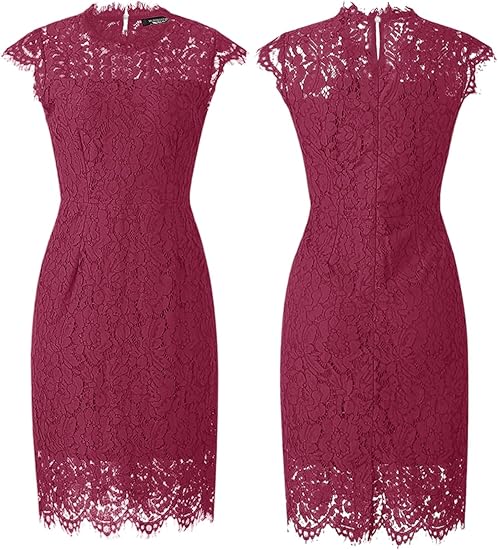 MEROKEETY Sleeveless Lace Floral Elegant Cocktail Dress