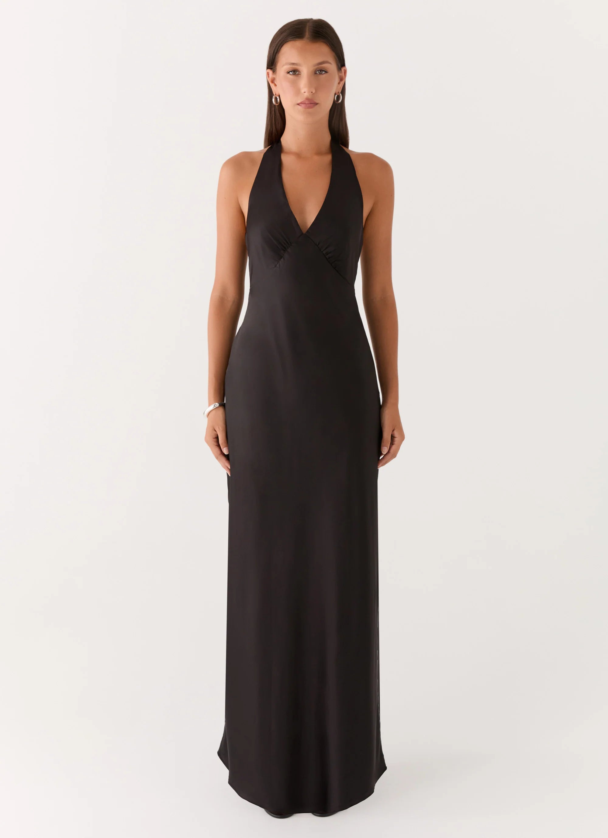 Heavy Hearted Satin Maxi Dress - Black