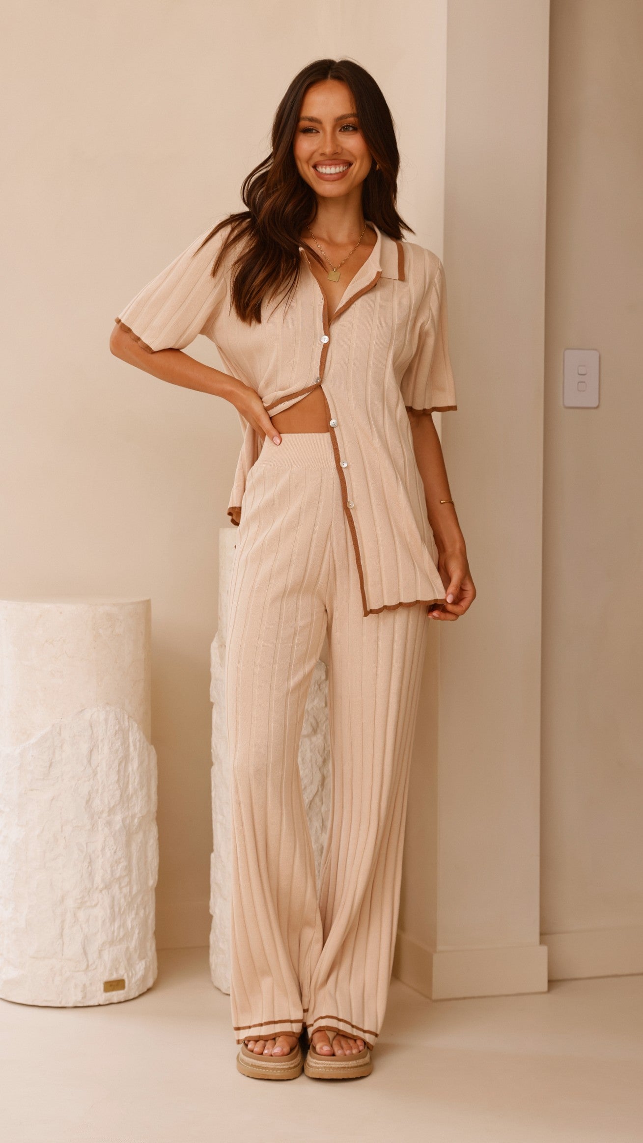 Shaylie Button Up Shirt - Beige