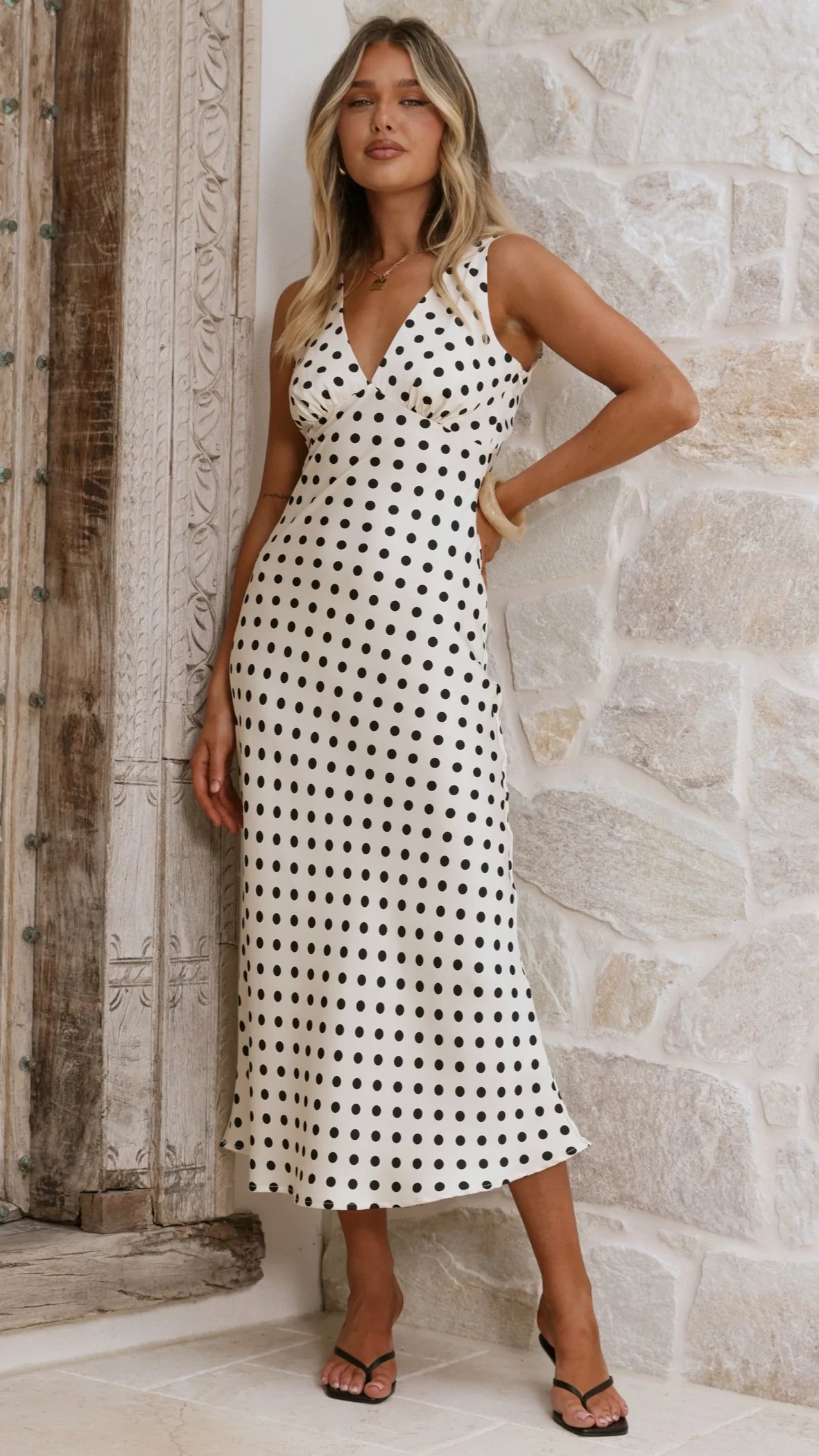 Daphne Maxi Dress - Cream Polka