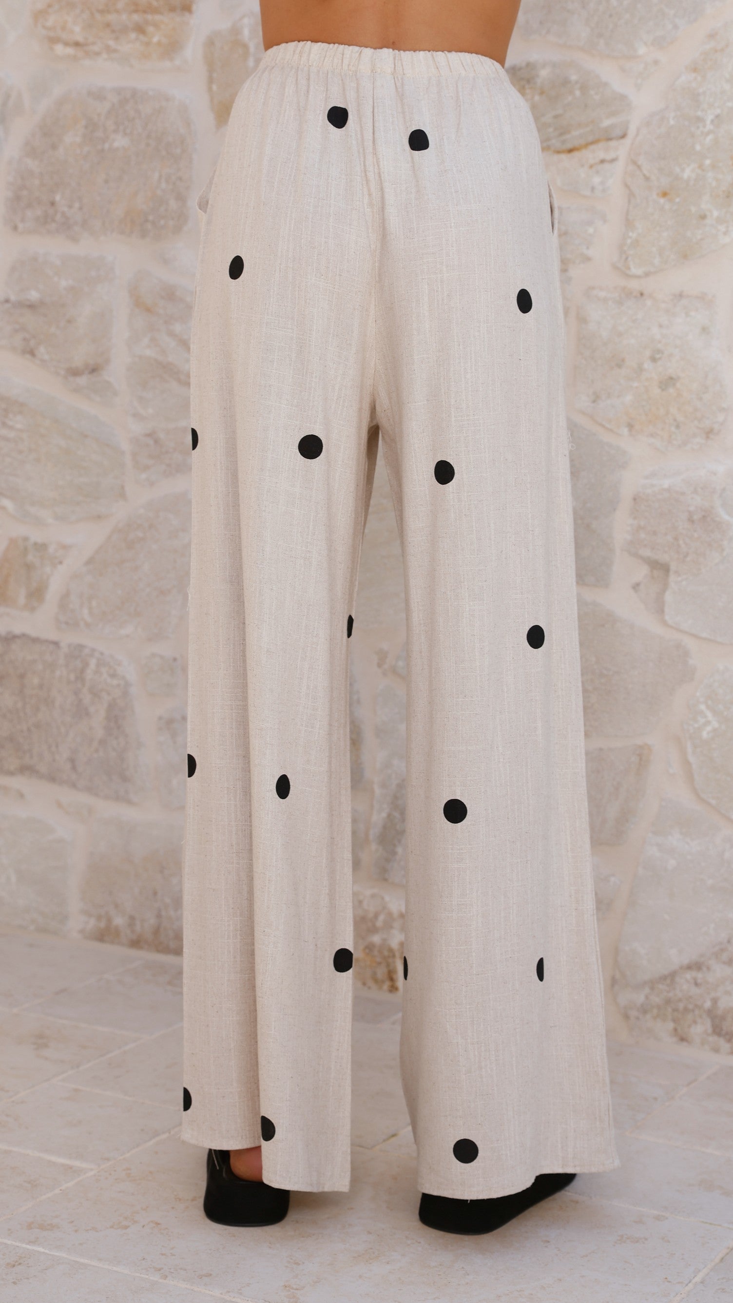 Kailani Strapless Top and Pants Set - Oatmeal / Black Polka Dot