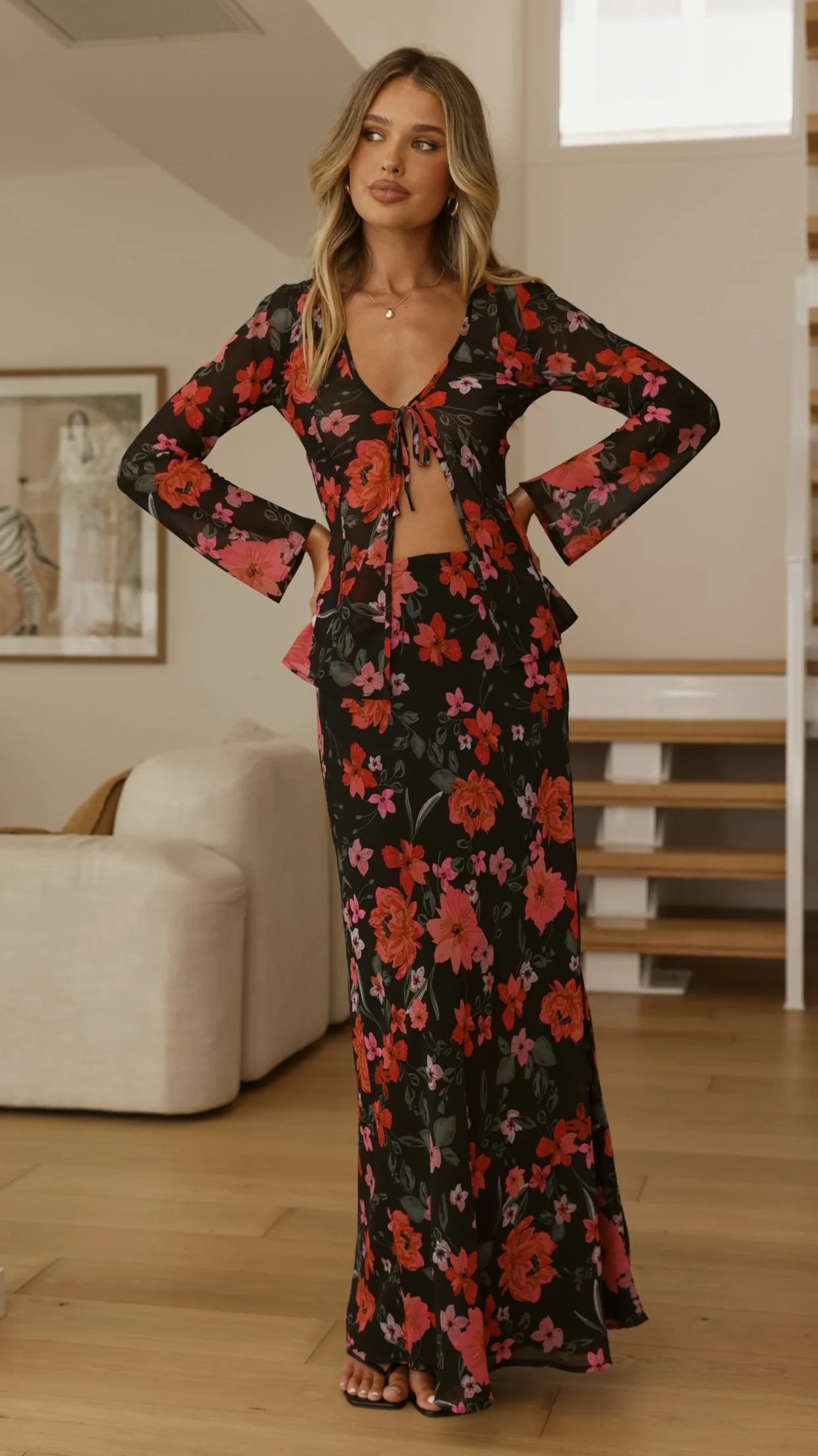 Brianna Open Tie Top - Dark Floral