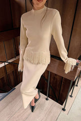 Fringe Detail Knitted Midi Dress