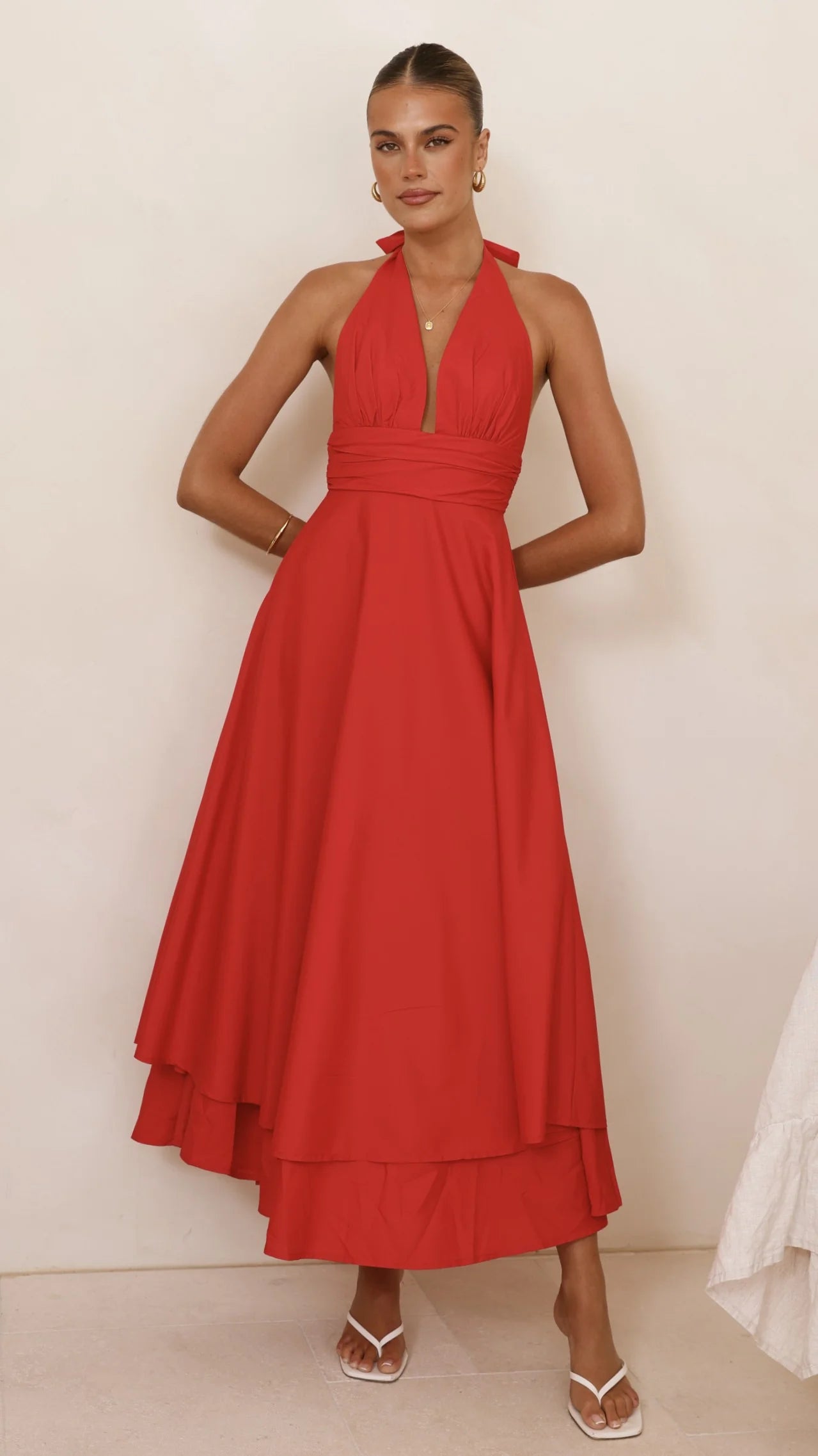Kathy Halter Neck Maxi Dress - Red