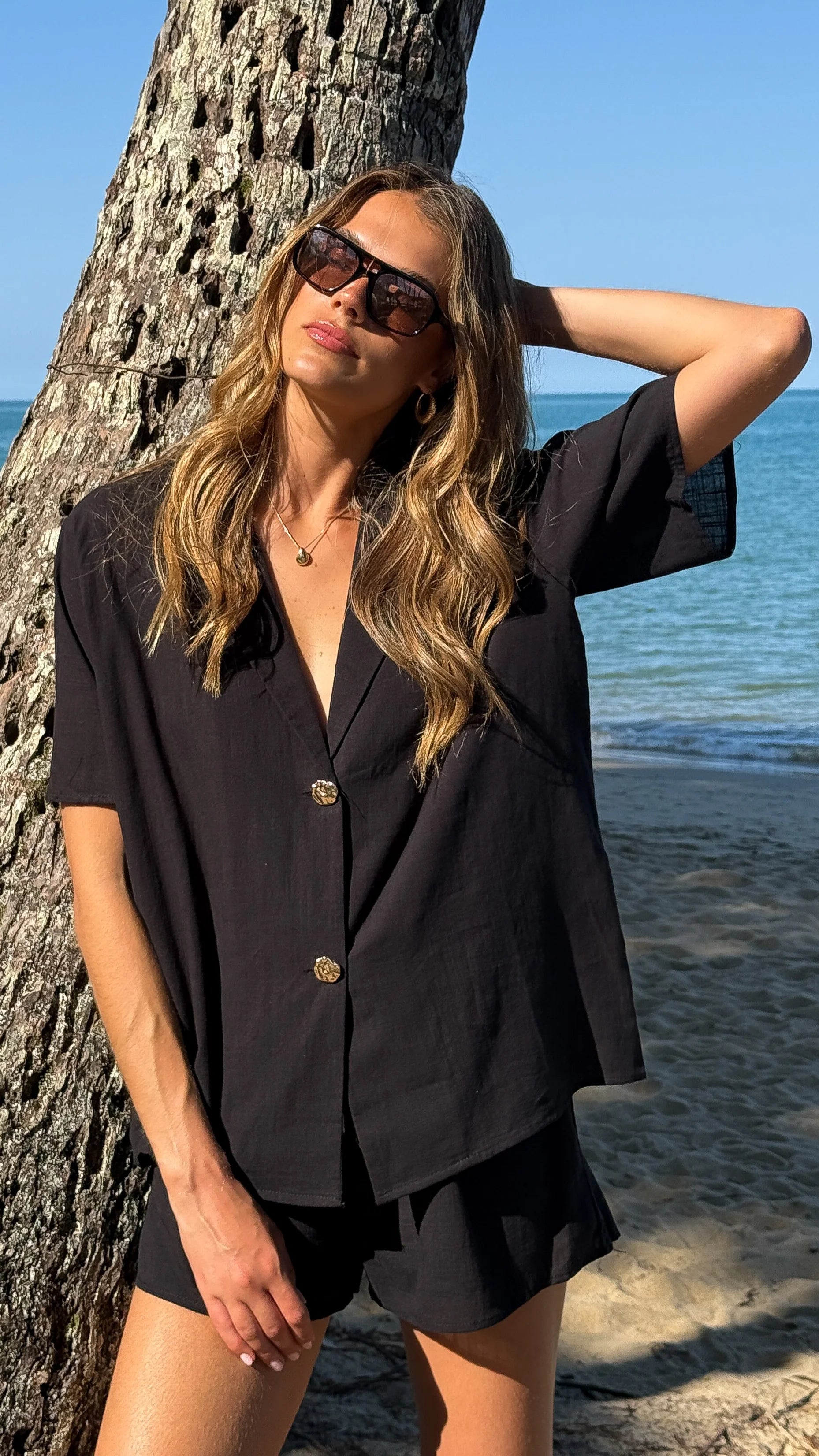Nadine Shirt and Shorts Set - Black