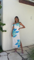 Maisy Shoulder Tie Midi Dress - Blue Teal