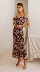 Adrianna Midi Dress - Brown Floral