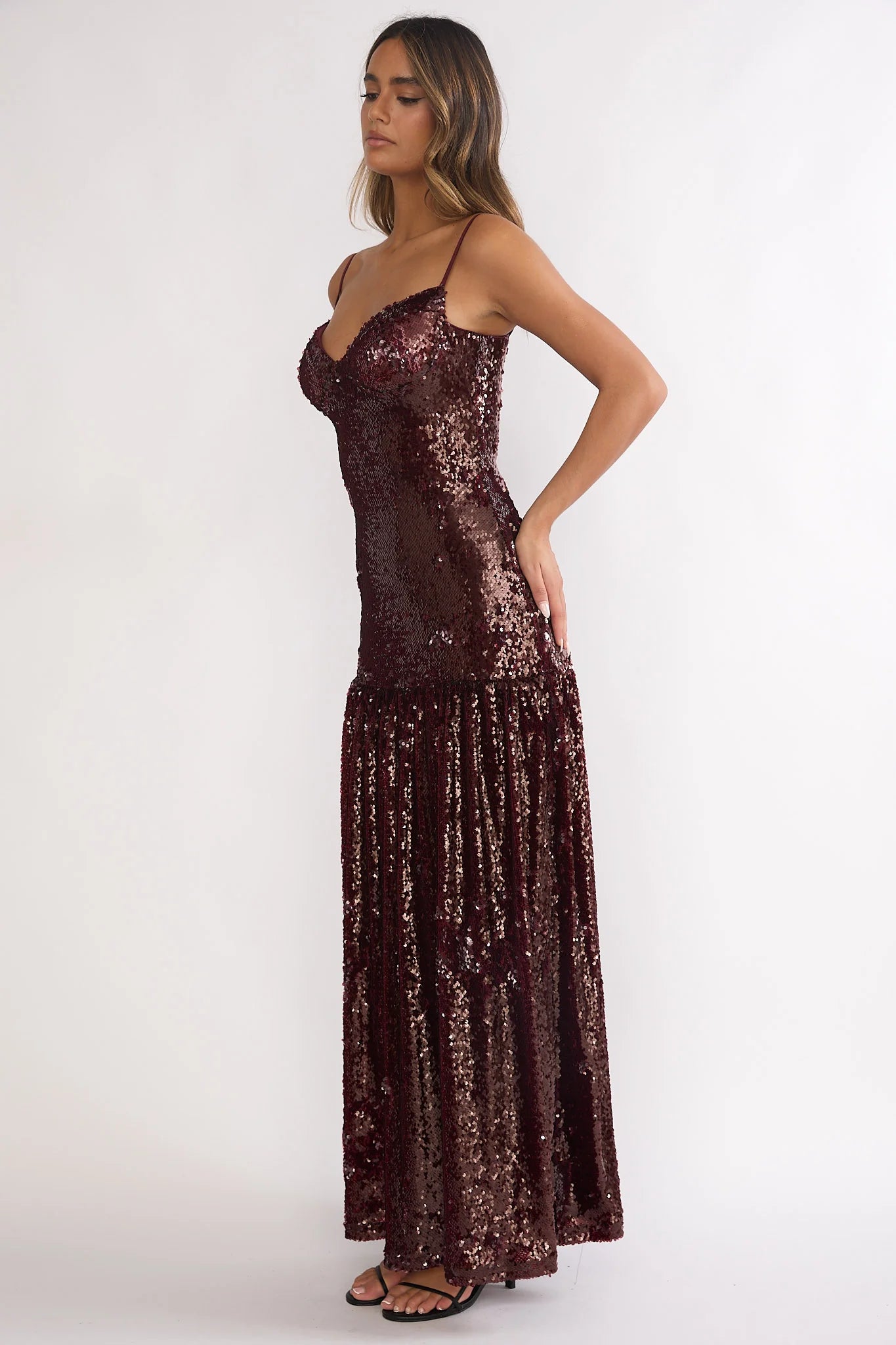 Miller Drop Waist Sequin Maxi Dress Burgundy