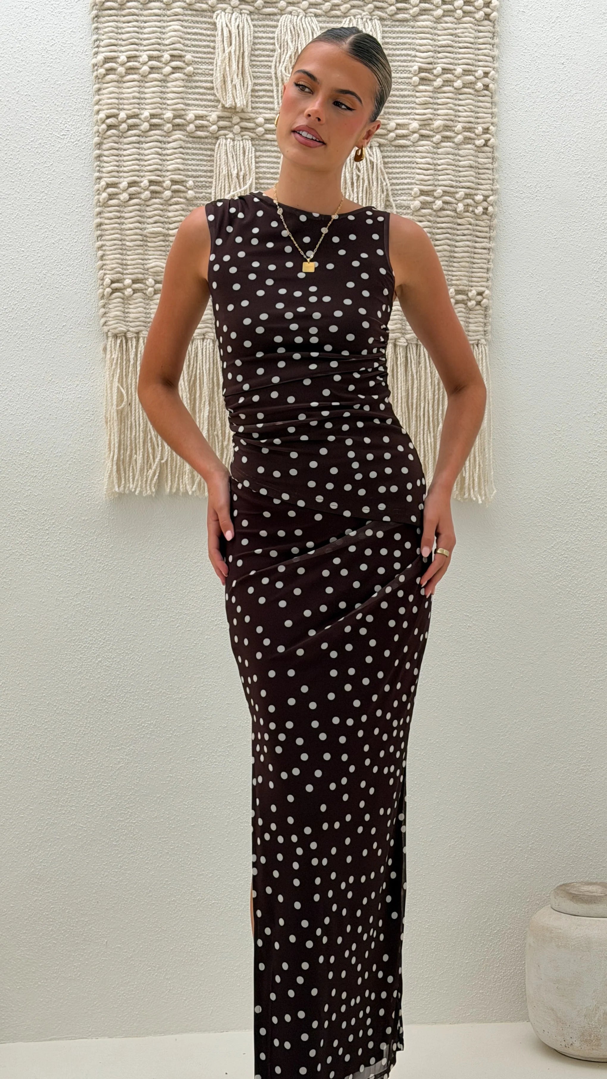Janika Maxi Skirt - Chocolate/White Polka Dot