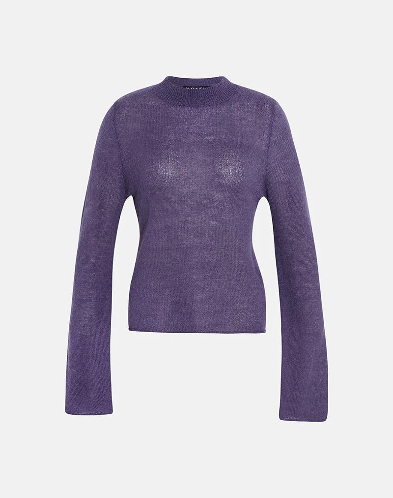 Miku Long Sleeve Top in Sheer Knit Purple