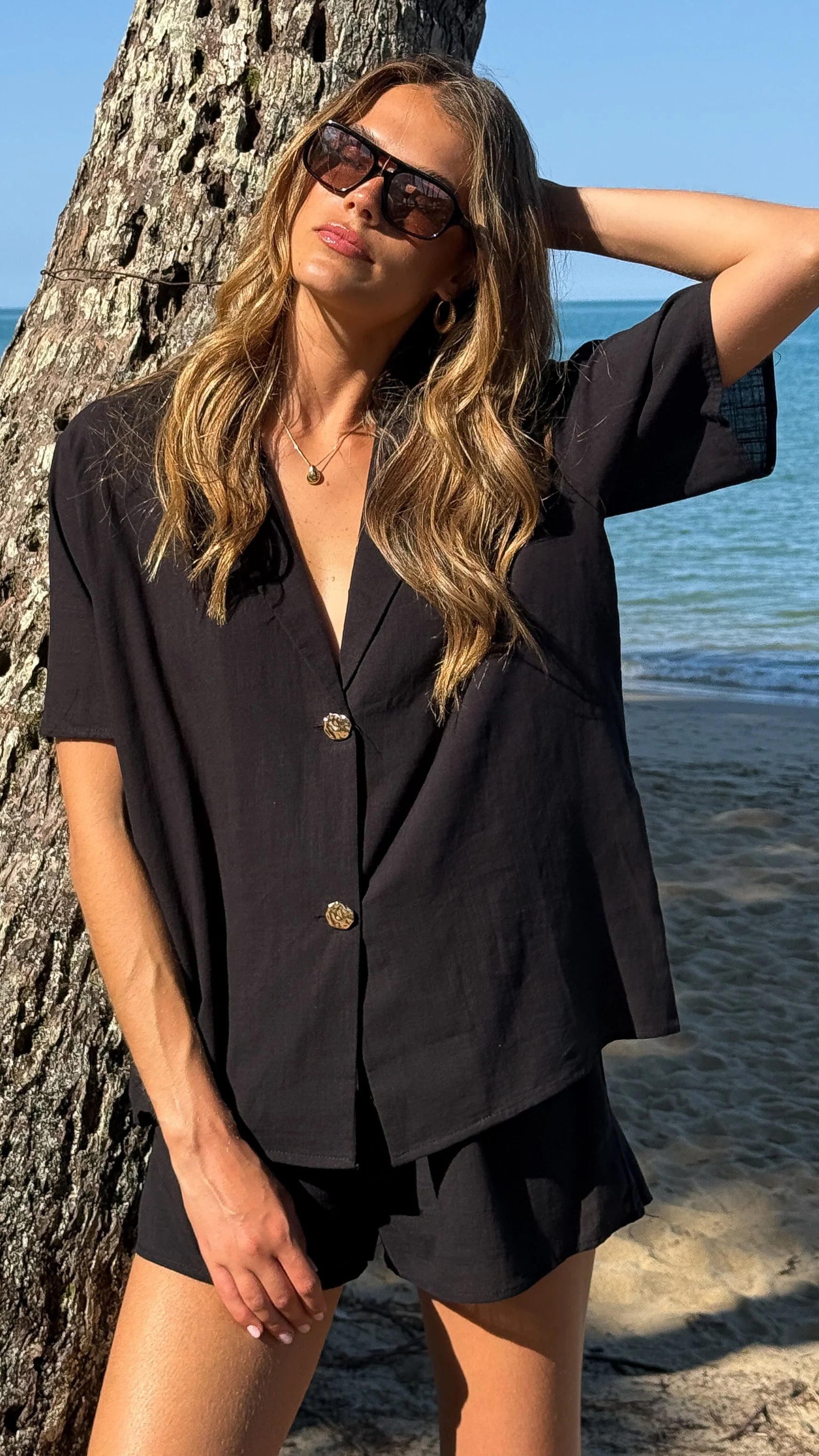Nadine Shirt and Shorts Set - Black