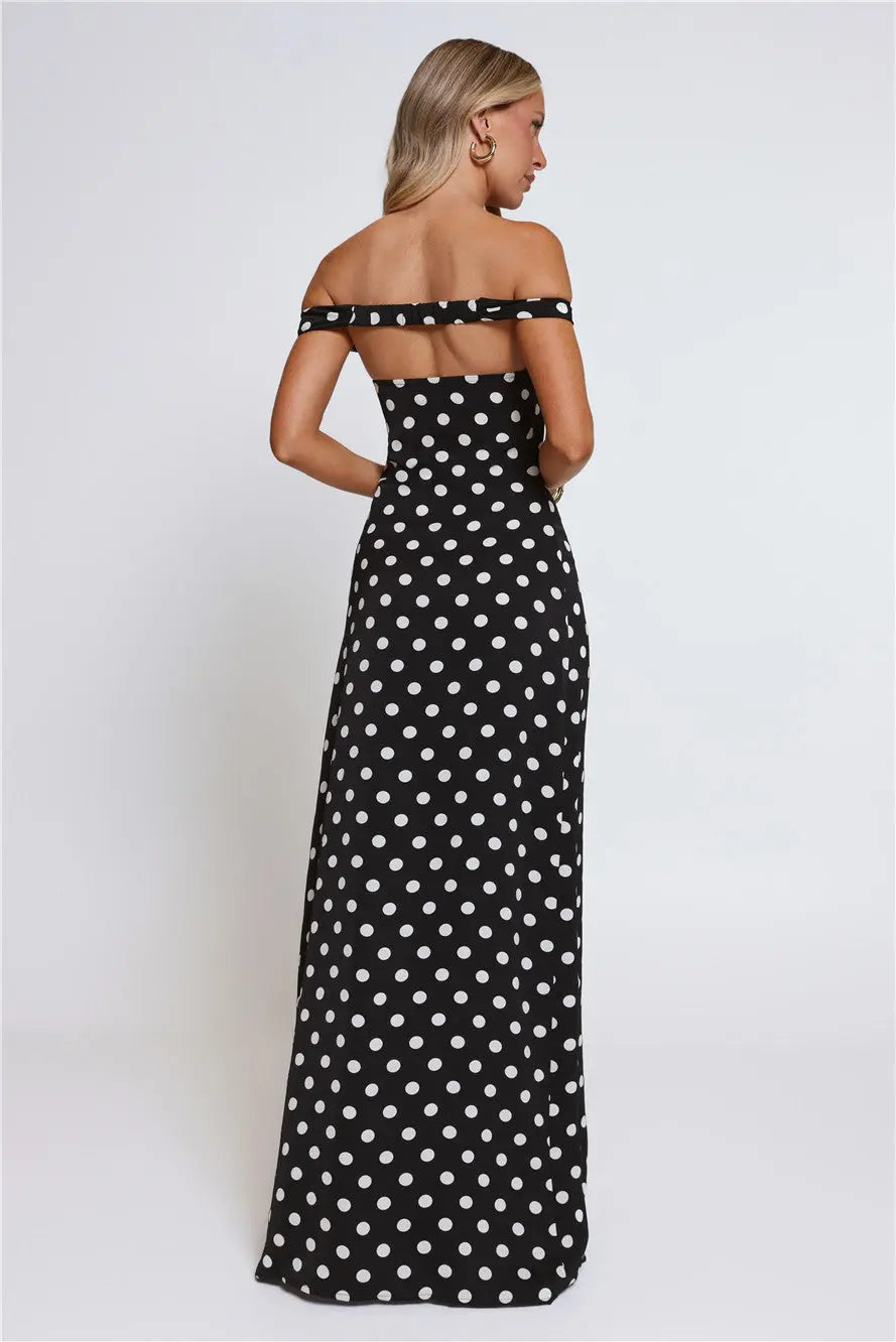 Trending Live Off Shoulder Polka Dot Maxi Dress Black
