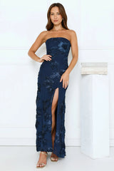 Iconic Influence Strapless Mesh Maxi Dress Navy