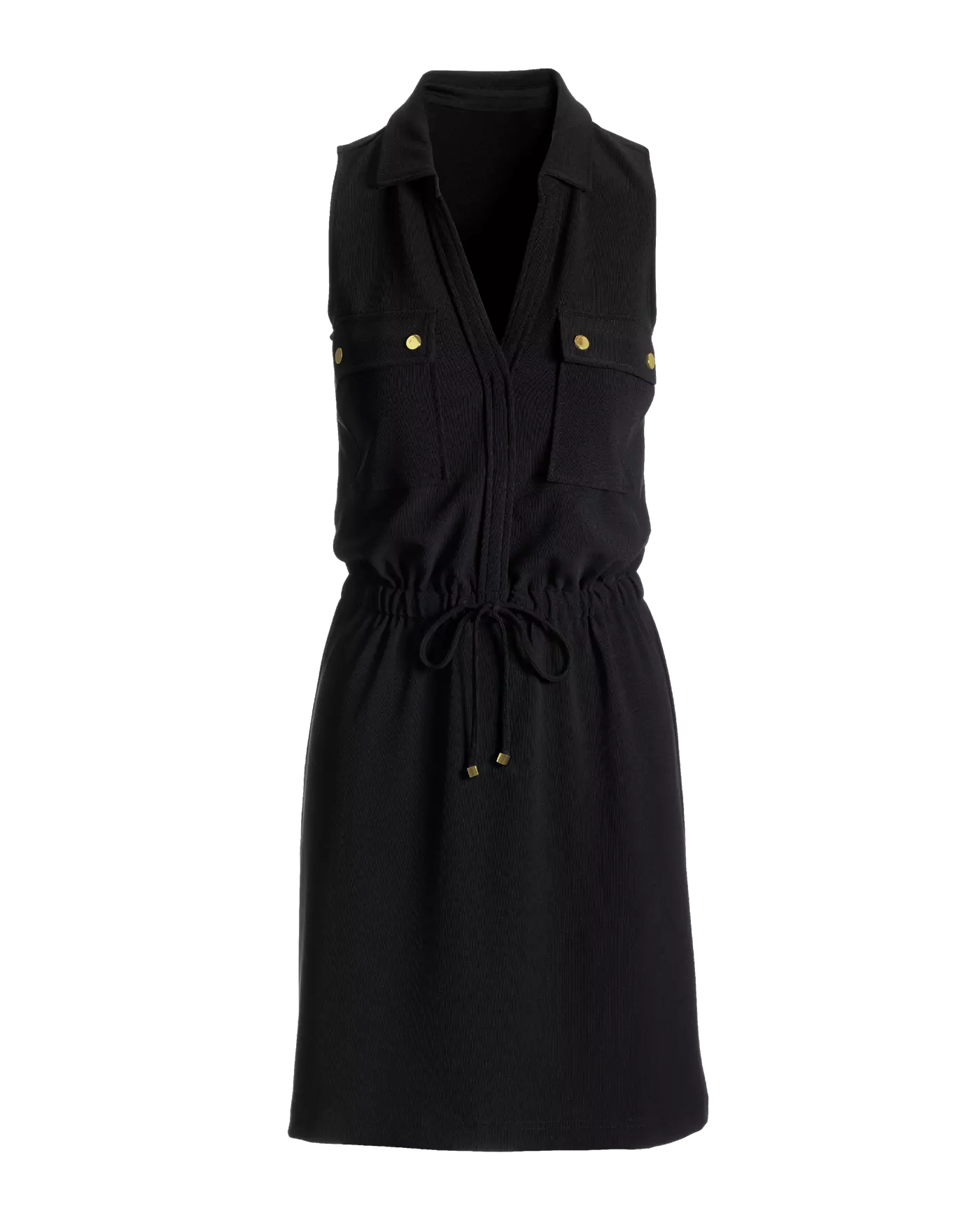 Beyond Travel Chic Drawstring Utility Dress Jet Black
