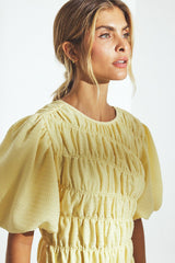 Smock Detail Puff Sleeve Midi Dress