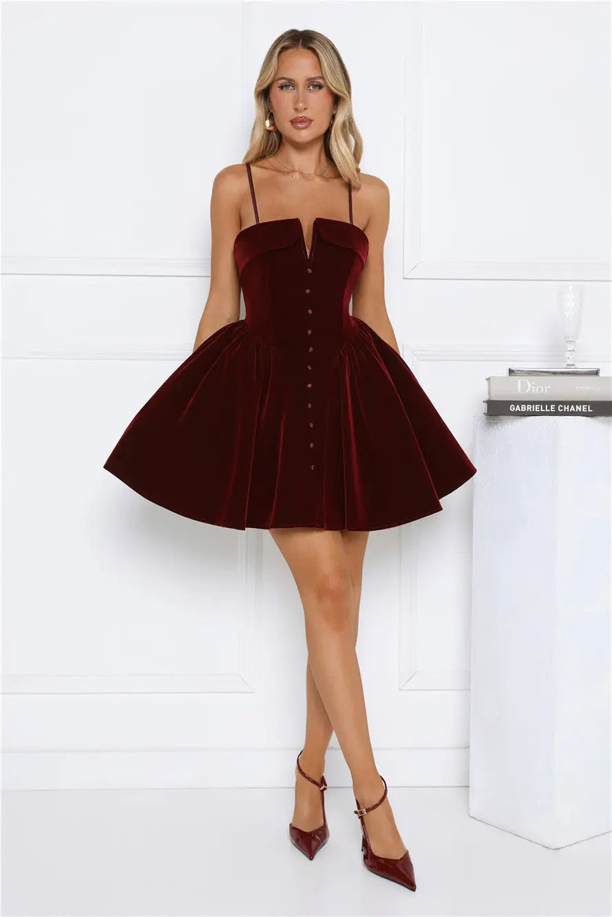 Fireside Luxe Velvet Mini Dress Wine