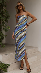 Saranya Scarf Top and Maxi Skirt Set - Blue/Khaki Stripe