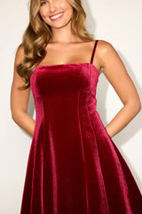 Valoria Red Velvet Seamed Sleeveless Mini Dress